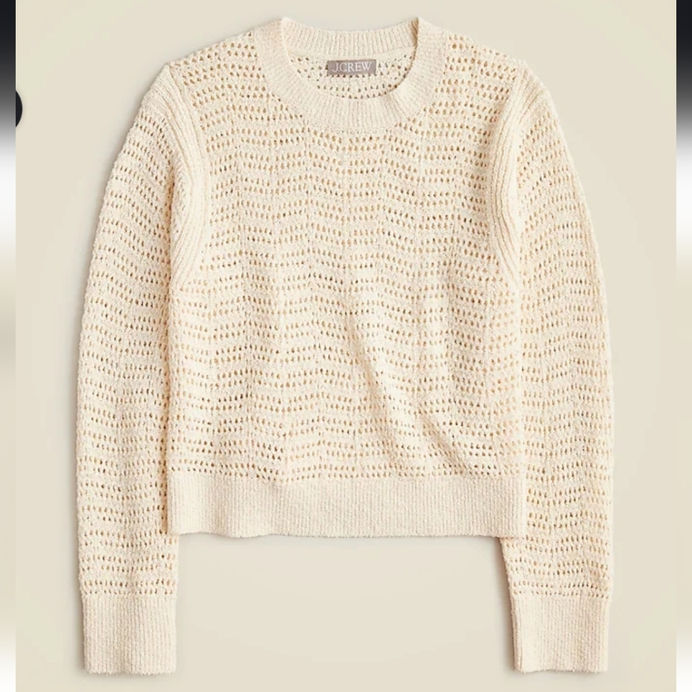 J. Crew Pointelle Crewneck Sweater Small Cream Fall 2024